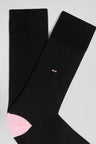 Chaussettes en coton mélangé noires à renforts roses