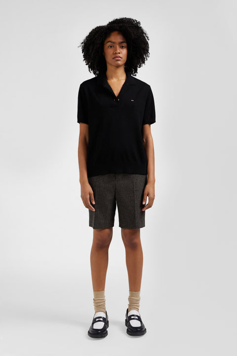 Pull manches courtes à col polo en laine noir coupe Regular - Image 1