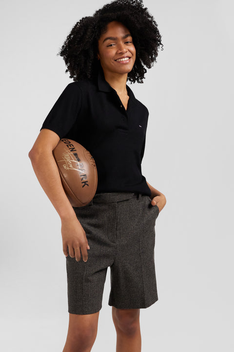 Pull manches courtes à col polo en laine noir coupe Regular - Image 3