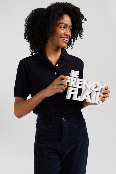 Pull manches courtes à col polo en laine bleu marine coupe Regular - Image 3