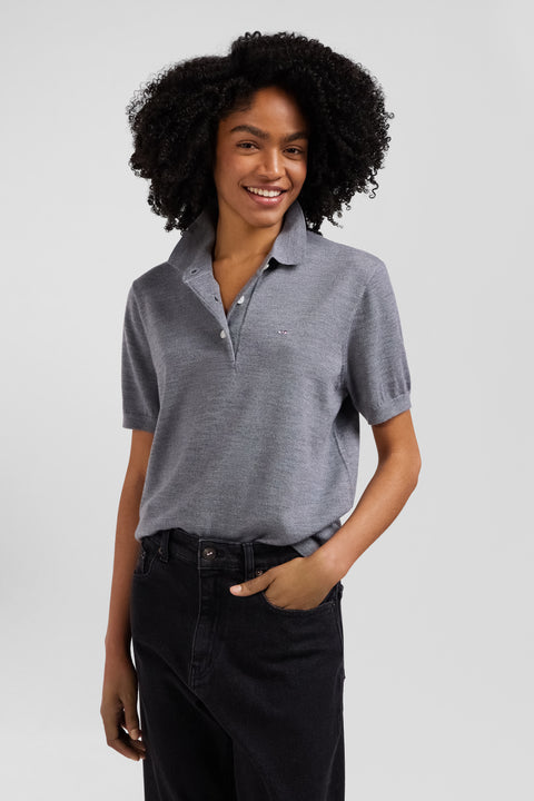 Pull manches courtes à col polo en laine gris foncé coupe Regular - Image 3