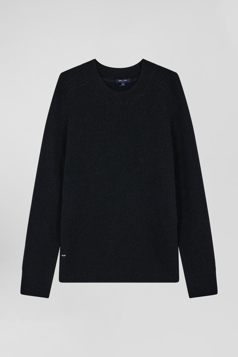Pull col rond uni en laine et cachemire noir coupe Regular - Image 1