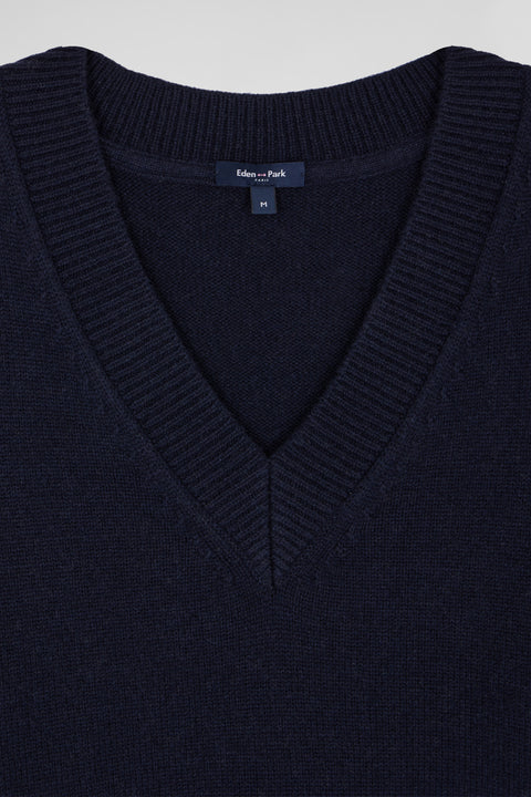 Pull col V en laine et cachemire bleu marine coupe Relaxed - Image 3