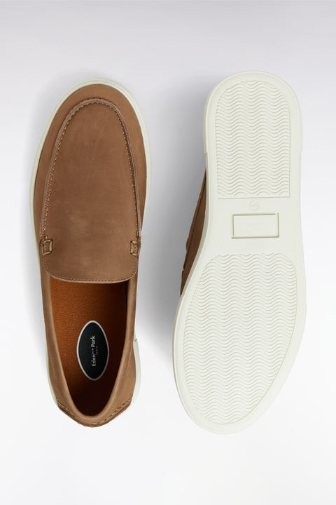 Mocassins à semelles sneakers en cuir suédé camel - Image 3