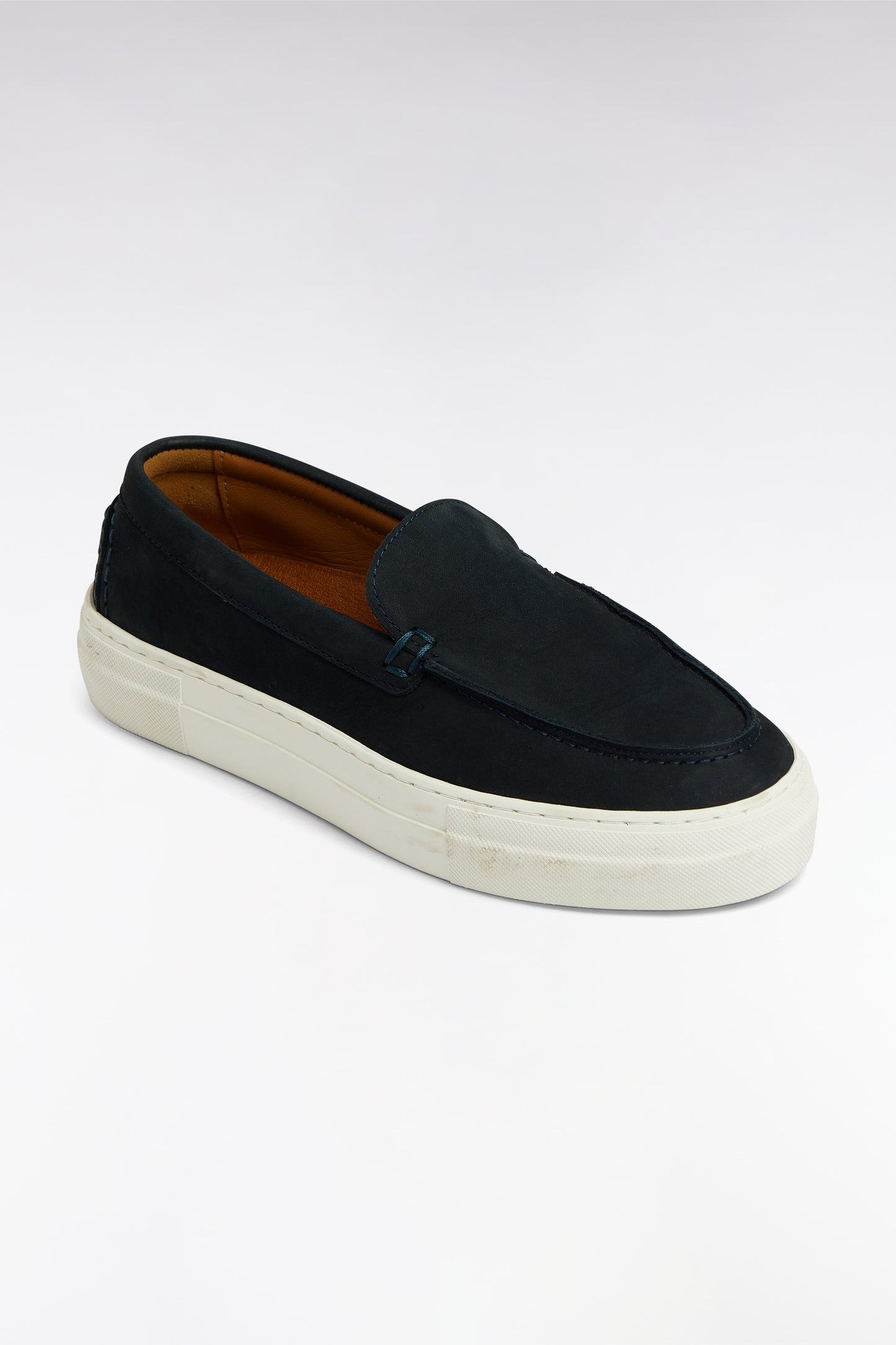 Women's navy suede loafers with sneaker soles