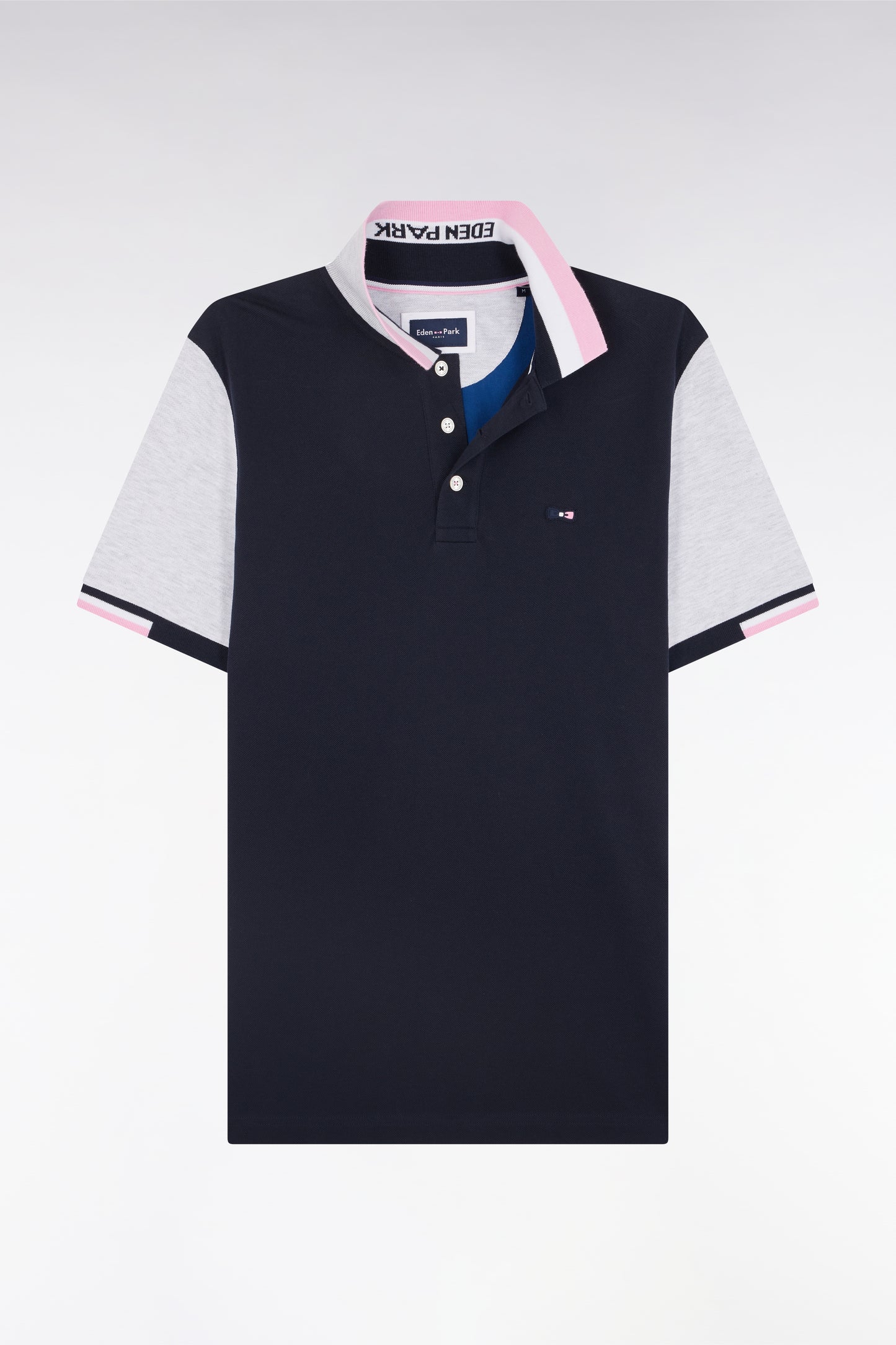 Straight cut and sew short-sleeved rugby jersey in pink cotton