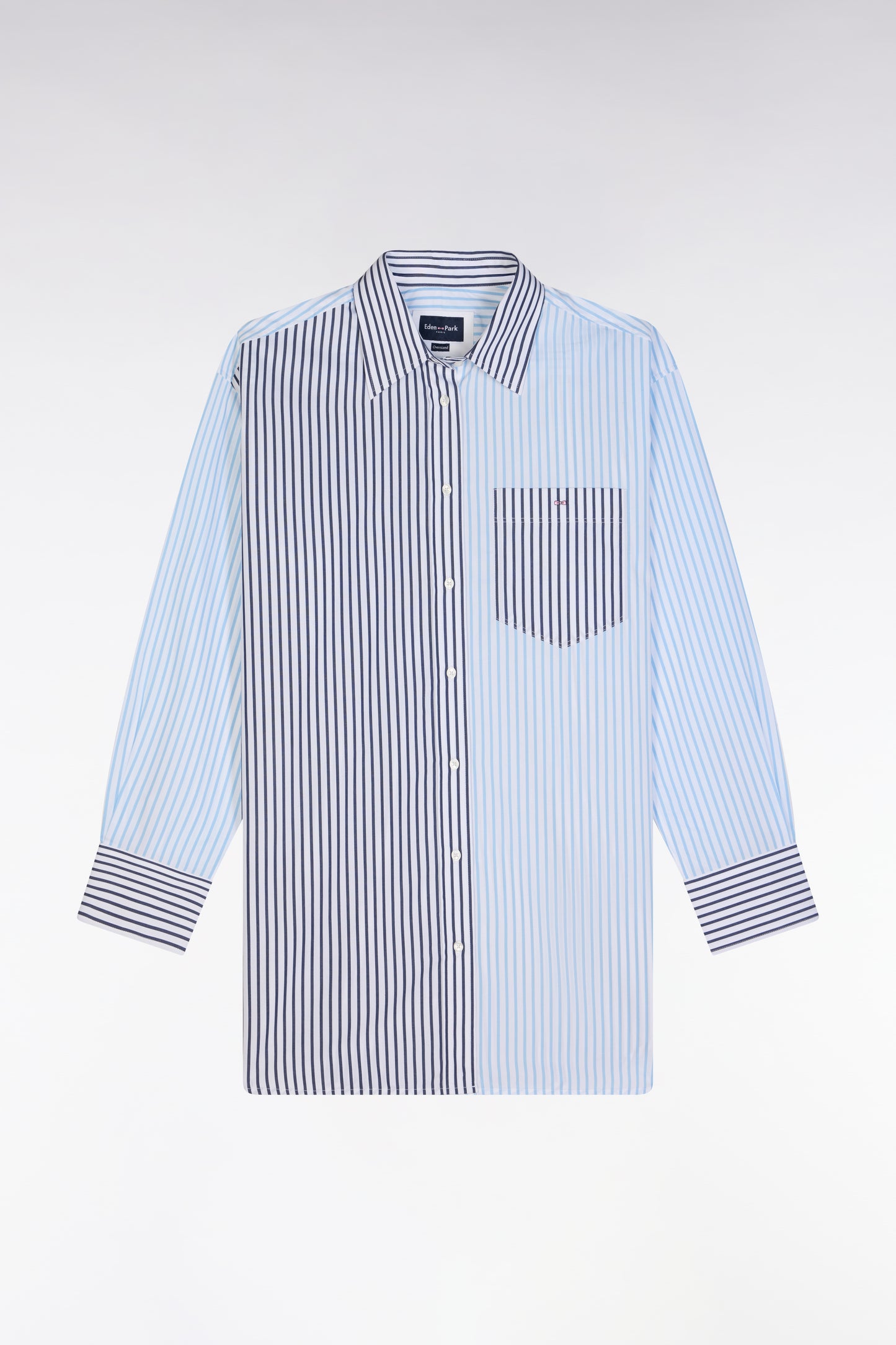 Oversized blue cotton stripe patchwork shirt