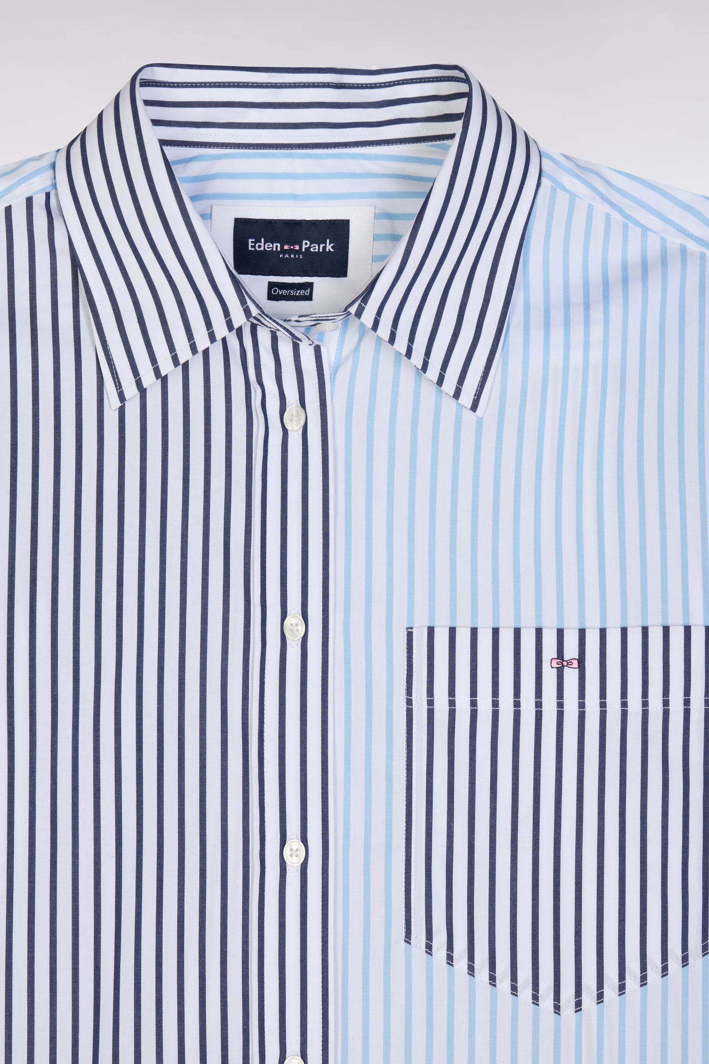 Oversized blue cotton stripe patchwork shirt