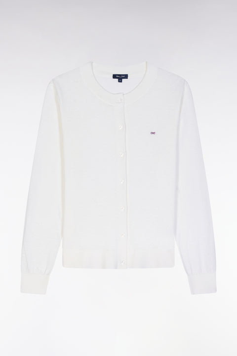 Cardigan en coton et soie mélangés écru coupe décontractée - Image 2