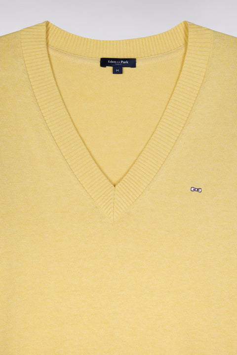 Pull col V en coton jaune coupe décontractée - Image 3