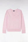Pull col V en coton rose coupe décontractée