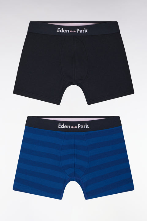 Lot de deux boxers en jersey de coton stretch marine et cerclé bleu - Image 1