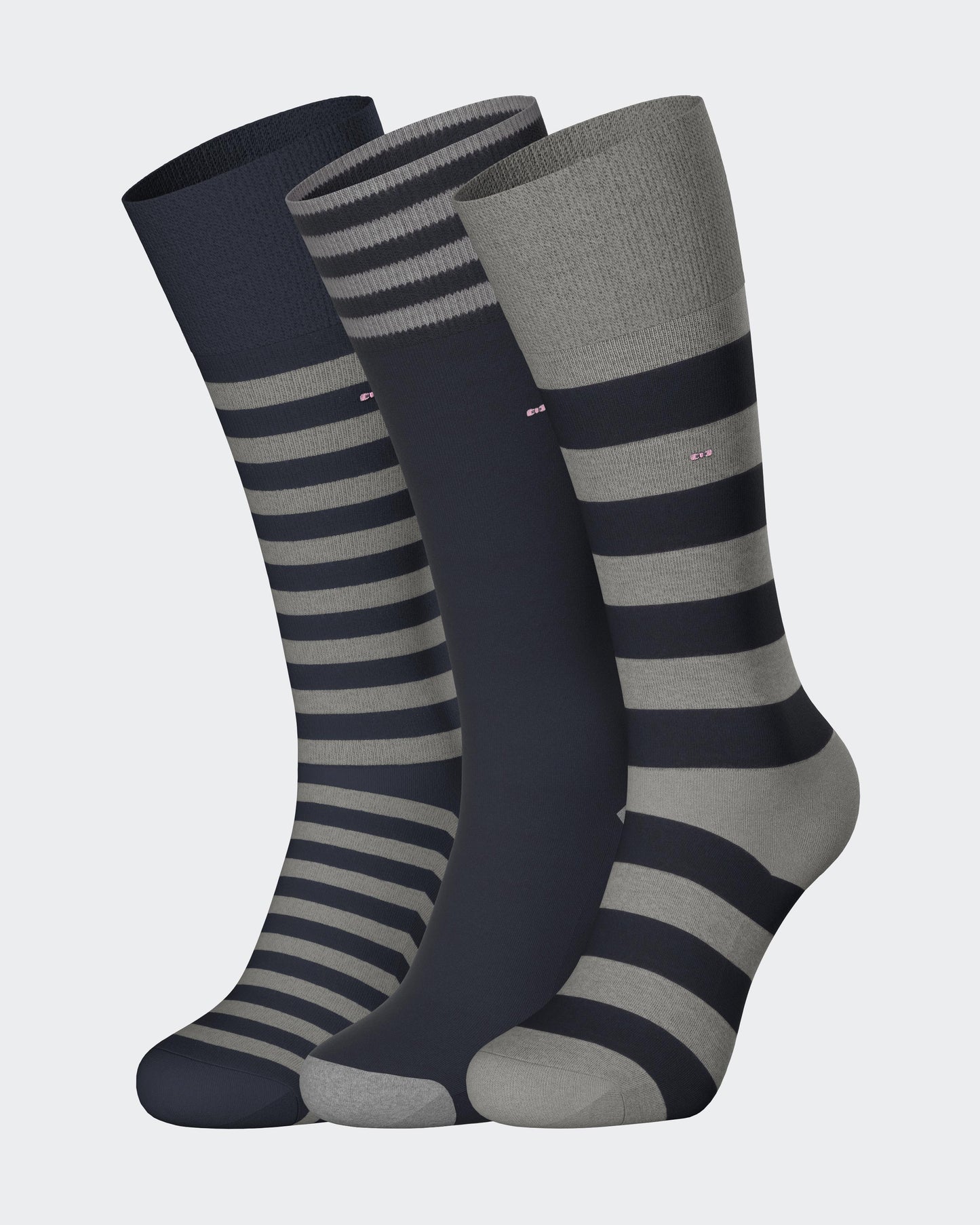 Lot de 3 paires de chaussettes cerclées marine et grises en coton stretch mélangé