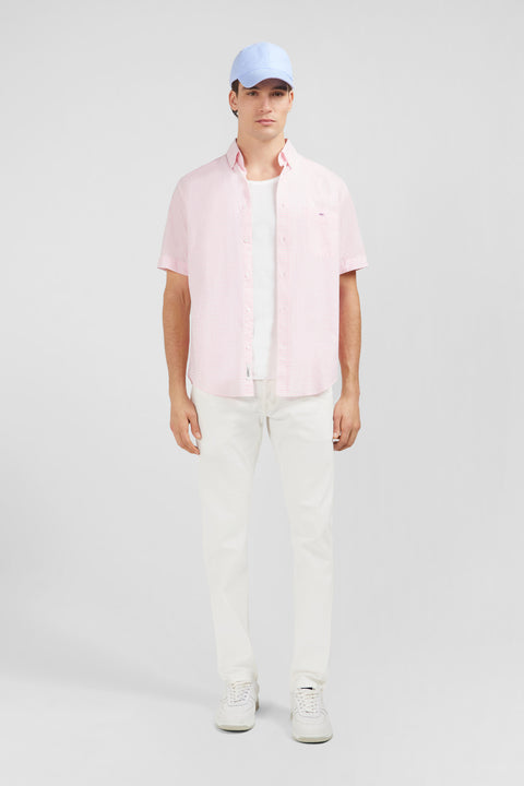Pink checked cotton dobby shirt - Image 1