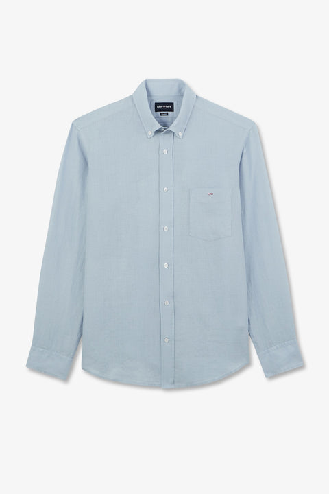 Chemise unie bleu clair en lin - Image 2