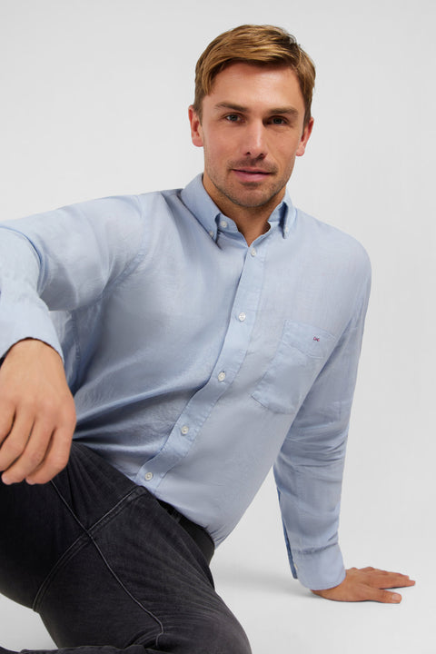Chemise unie bleu clair en lin - Image 3