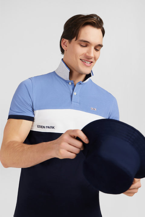Polo colorblock bleu à manches courtes - Image 3