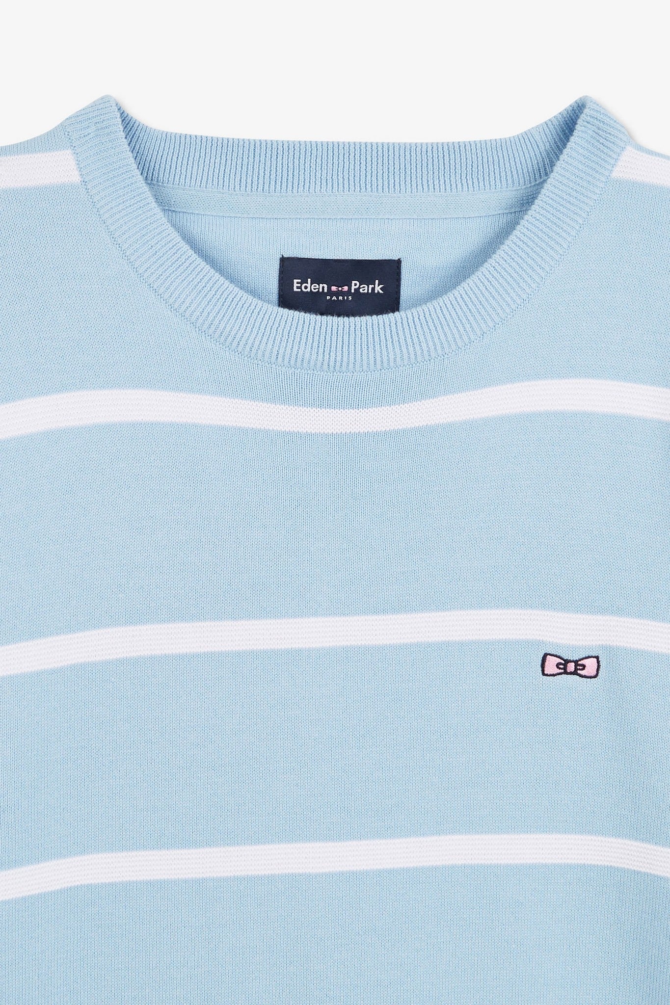 Pull jeu de maille rayé bleu clair