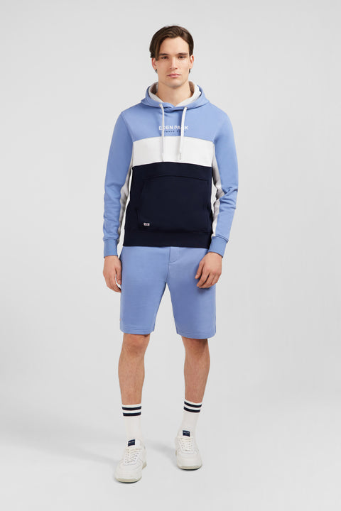 Sweat bleu colorblock à capuche - Image 1
