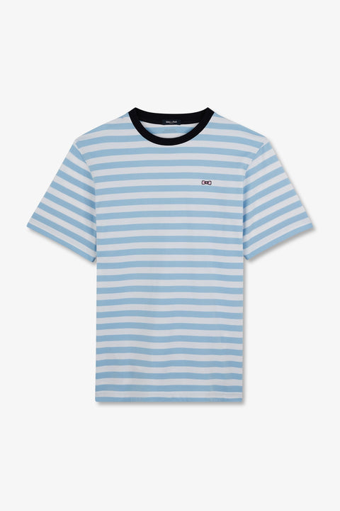 T-shirt manches courtes rayé bleu en coton Pima - Image 2
