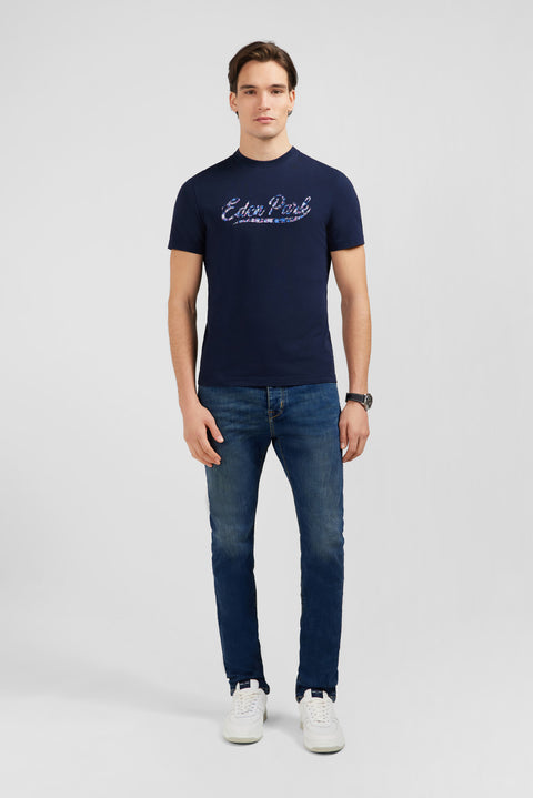 T-shirt uni bleu foncé à inscription Eden Park - Image 1