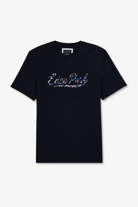 T-shirt uni bleu foncé à inscription Eden Park - Image 2