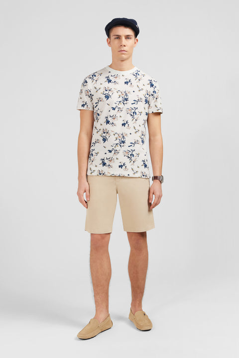 T-shirt manches courtes blanc imprimé feuilles - Image 1