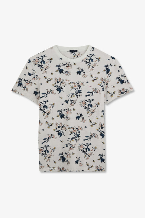 T-shirt manches courtes blanc imprimé feuilles - Image 2