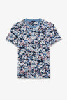 T-shirt bleu en coton piqué imprimé fleuri