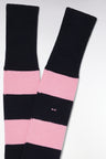 Chaussettes de rugby montantes cerclées roses et marine