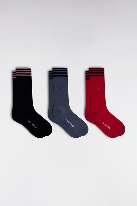 Pack of 3 pairs of navy fuchsia and grey socks in stretch cotton blend - Image 1