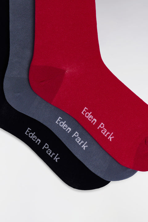 Pack of 3 pairs of navy fuchsia and grey socks in stretch cotton blend - Image 2