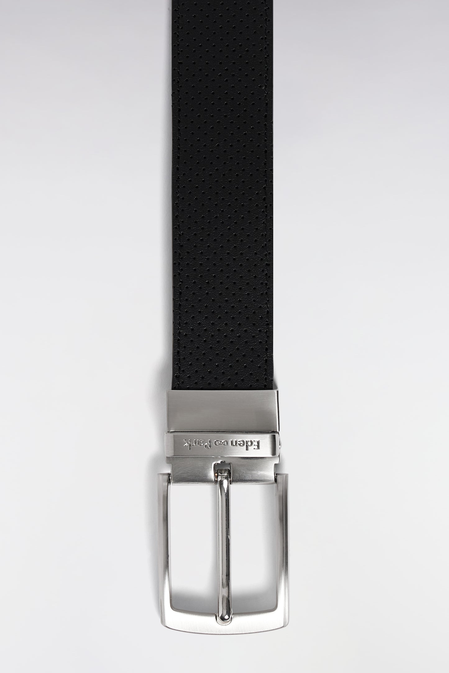 Black leather belt with two silver metal buckles