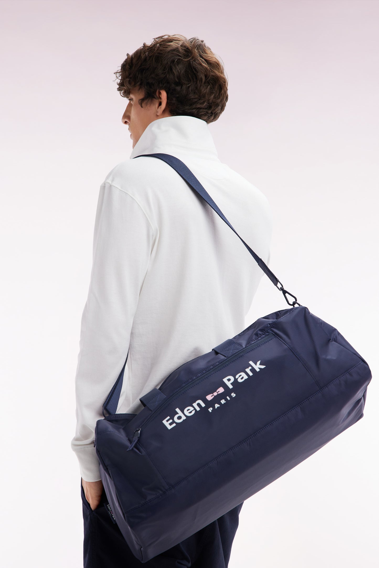 Navy blue duffle bag with Eden Park logo
