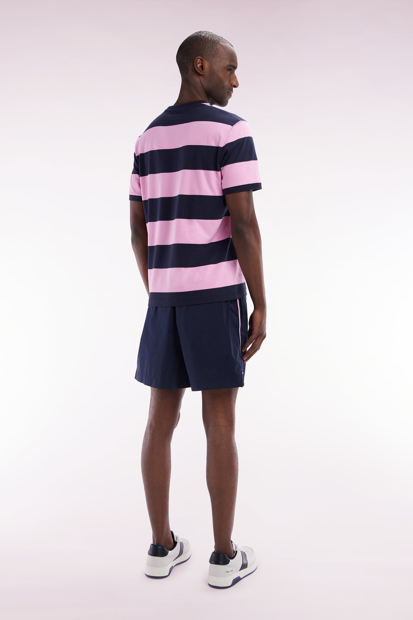 Navy swimsuit with tricolor details
