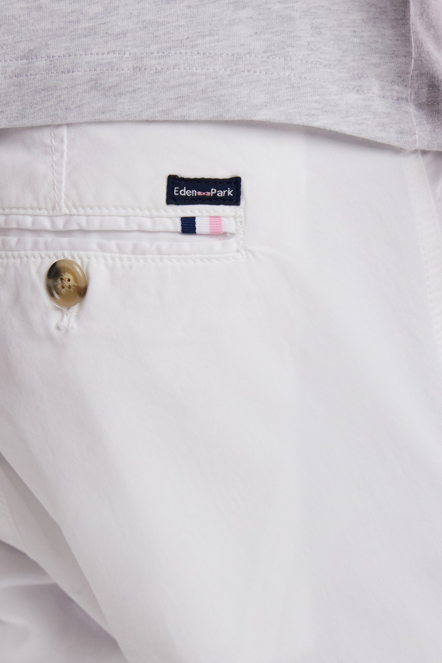 White straight-cut stretch cotton pleat-free chinos