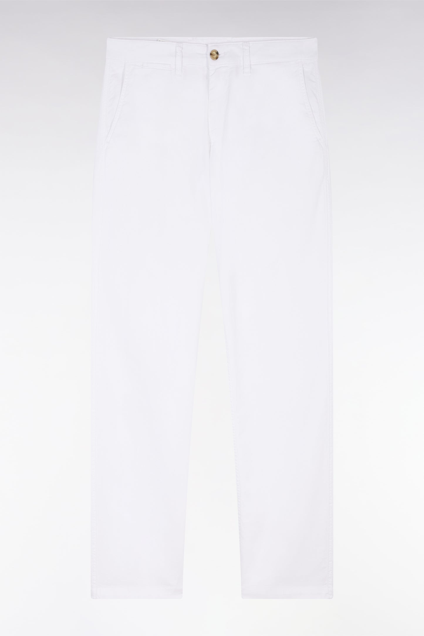 White straight-cut stretch cotton pleat-free chinos