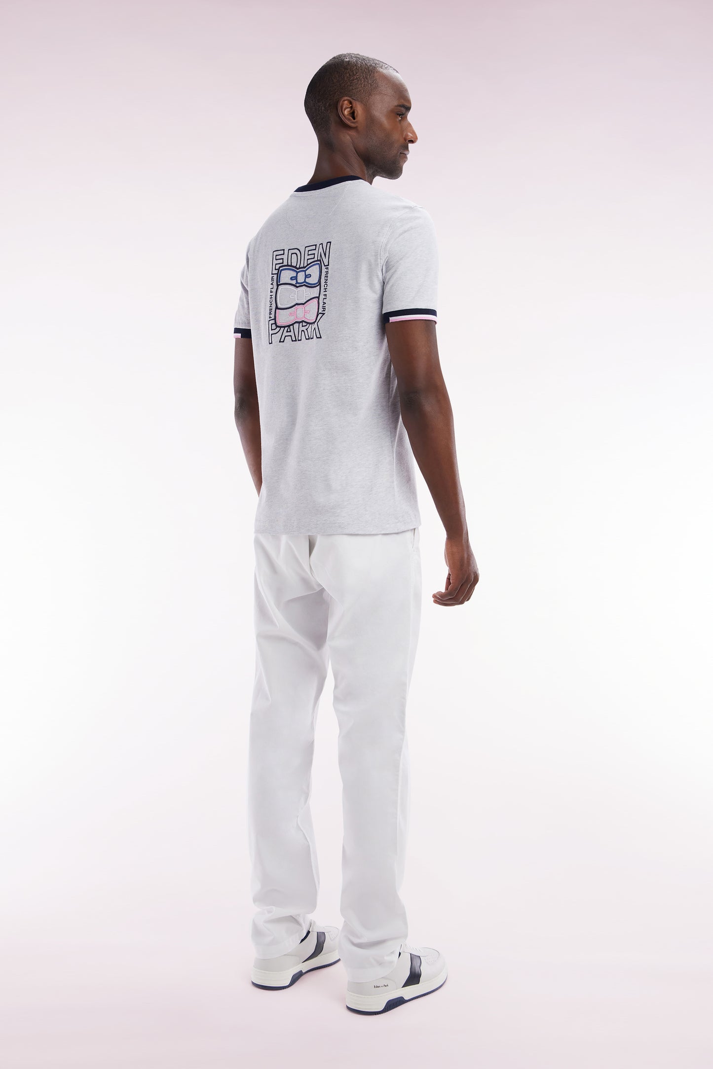 White straight-cut stretch cotton pleat-free chinos