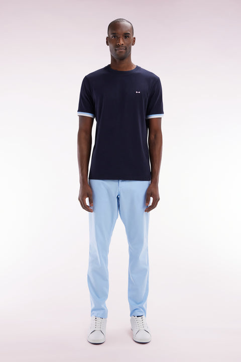 Pantalon chino sans plis en coton stretch bleu clair coupe droite - Image 1