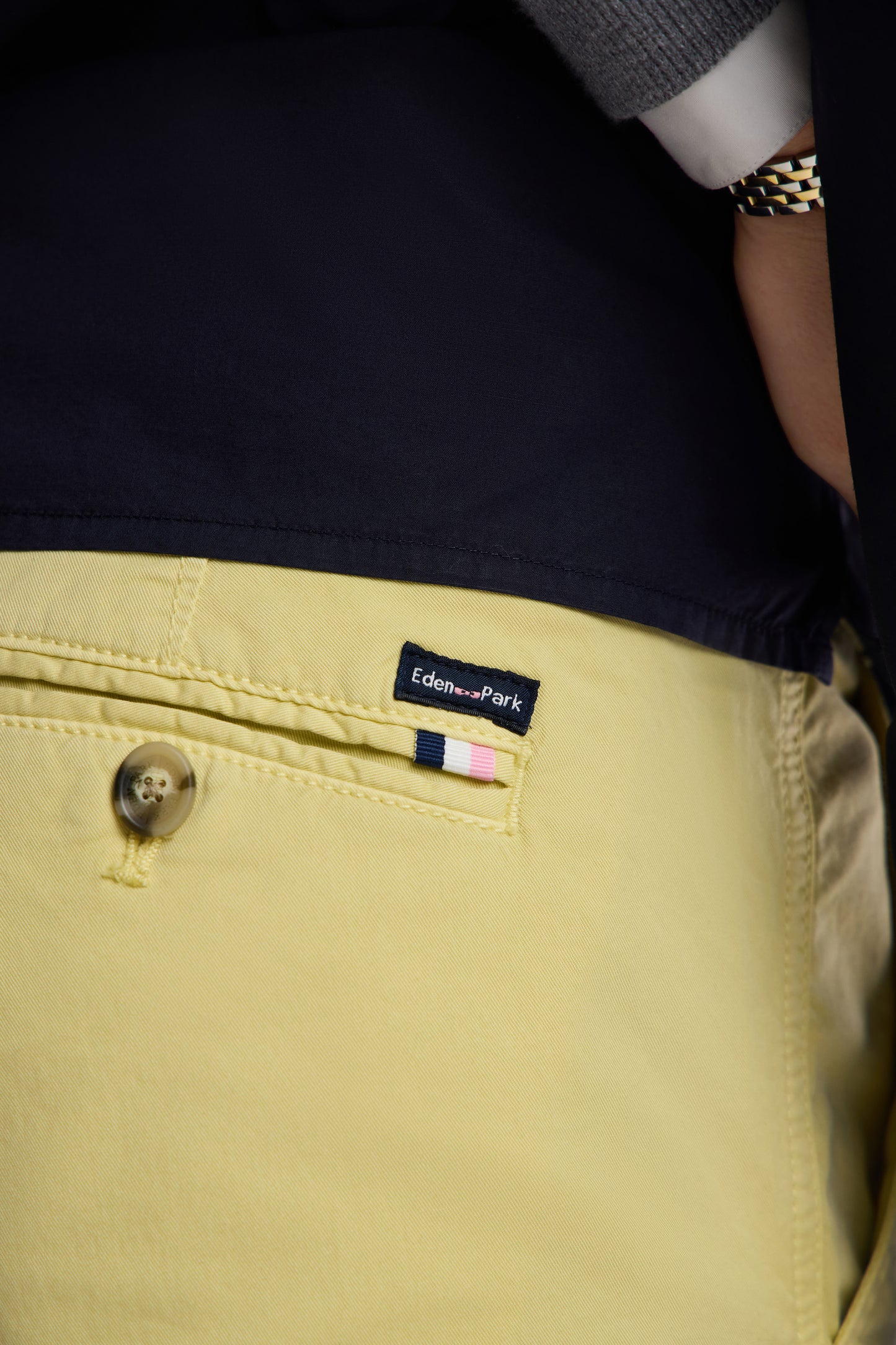 Ivory straight-cut stretch cotton pleat-free chinos