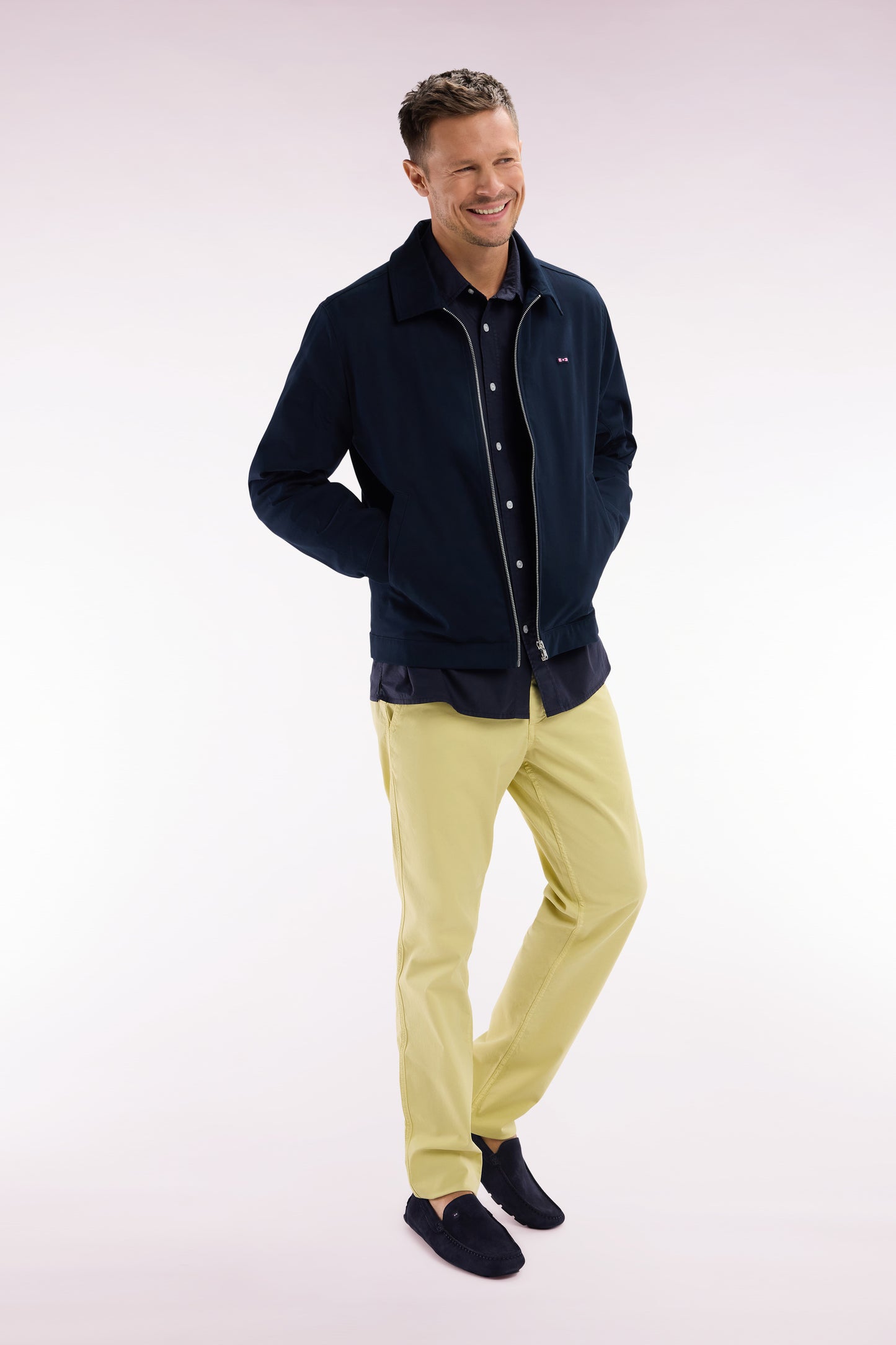 Ivory straight-cut stretch cotton pleat-free chinos