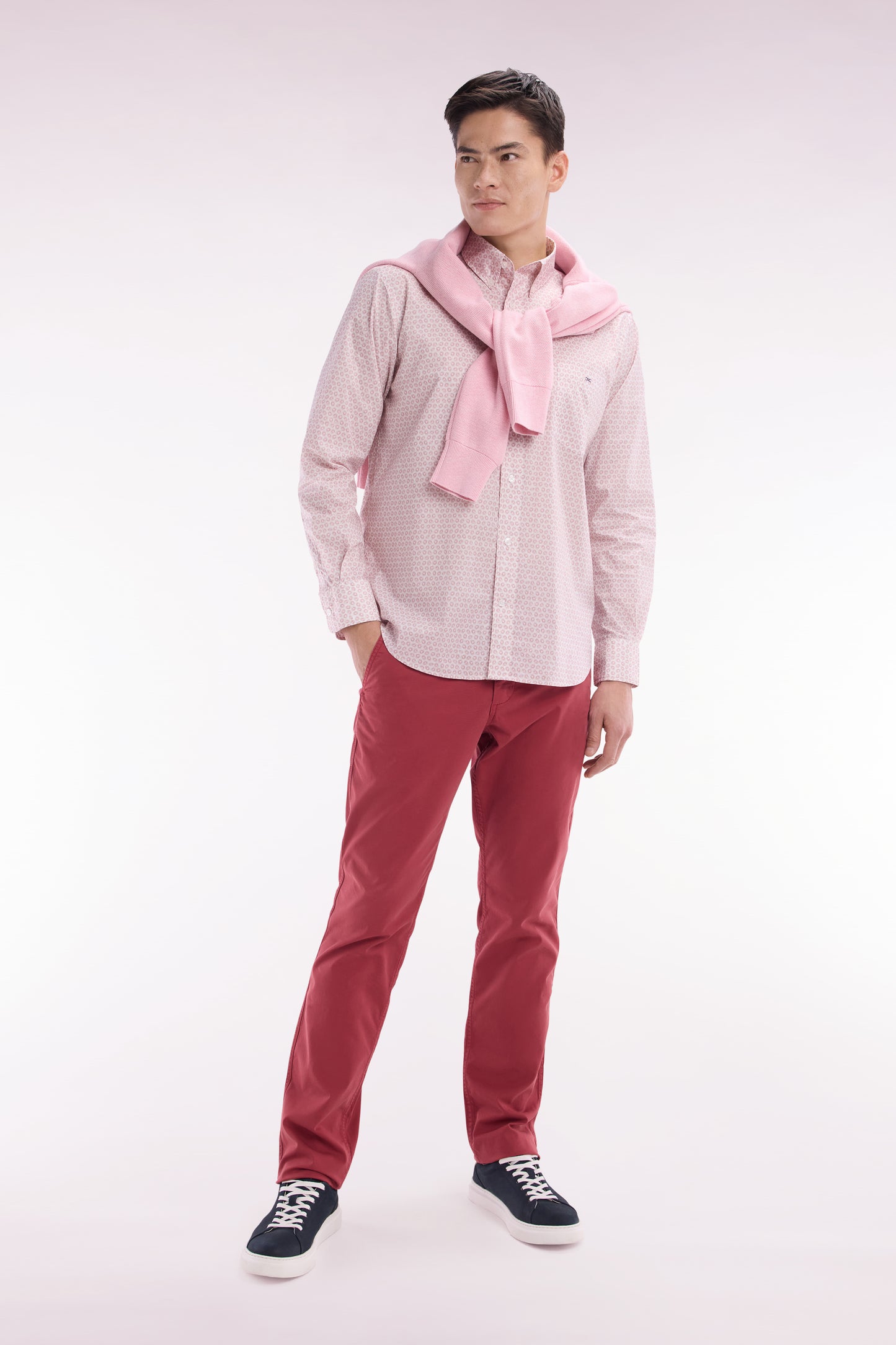 Pantalon chino sans plis en coton stretch rouge coupe droite