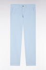 Pantalon chino sans pli en coton et lin stretch bleu ciel coupe droite