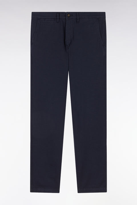 Pantalon chino sans pli en coton et lin stretch marine coupe droite - Image 2