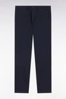 Pantalon chino sans pli en coton et lin stretch marine coupe droite