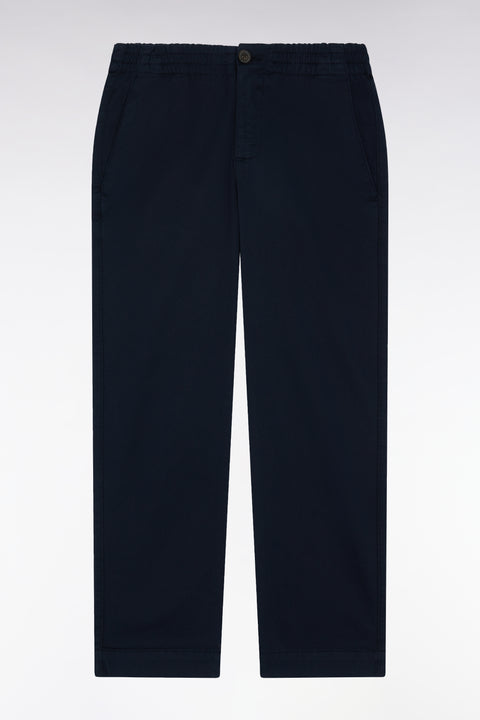 Straight-cut navy stretch cotton pleat-free chinos - Image 1