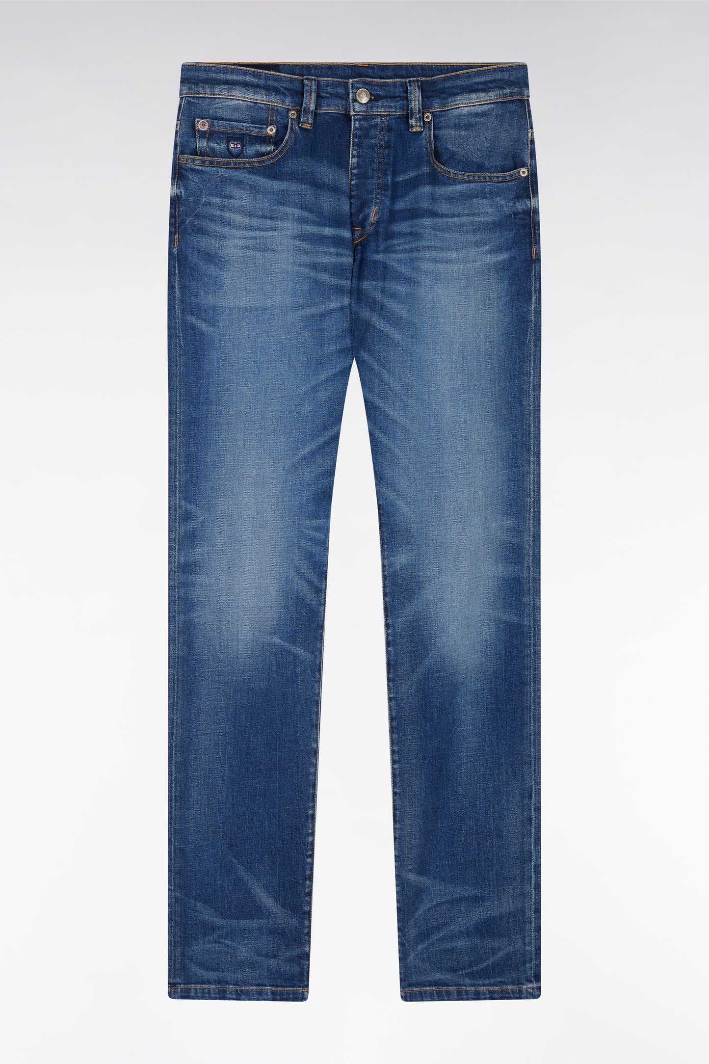 Straight-cut dark stretch denim 5-pocket jeans