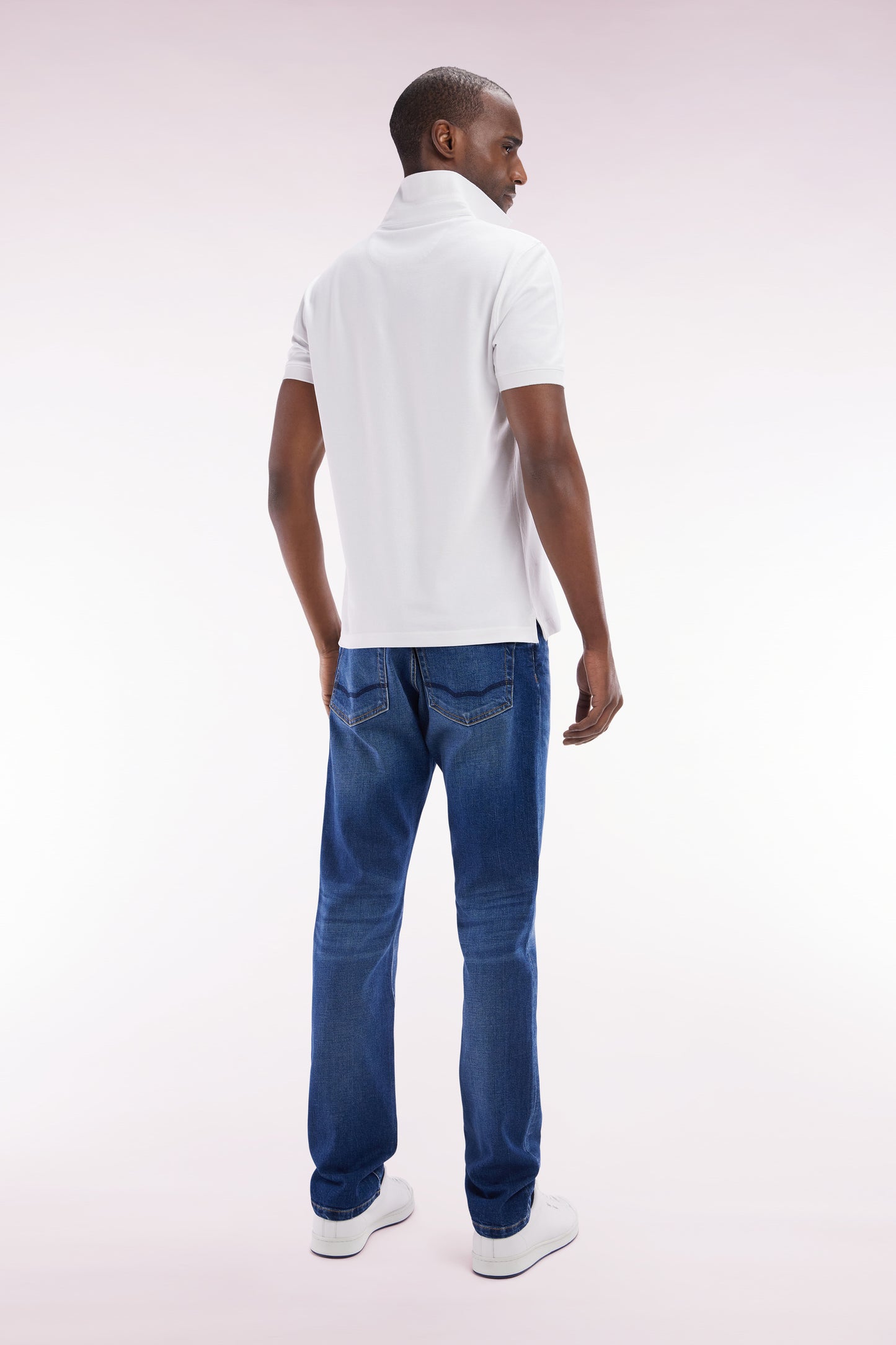 Straight-cut dark stretch denim 5-pocket jeans