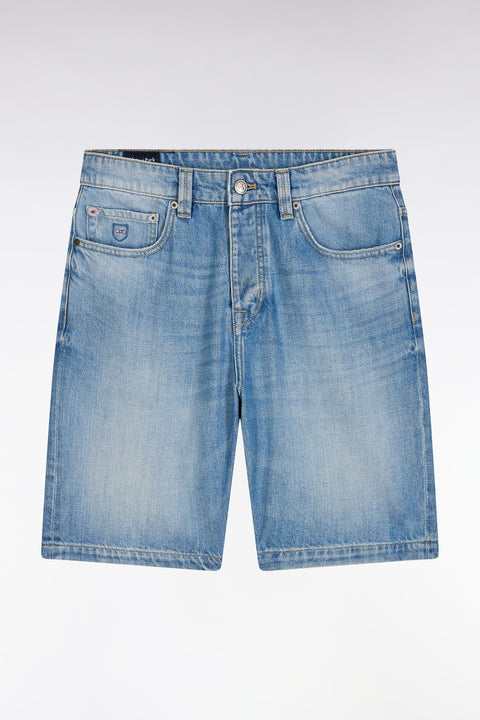 Regular blue stone bleach denim 5-pocket Bermuda shorts - Image 2