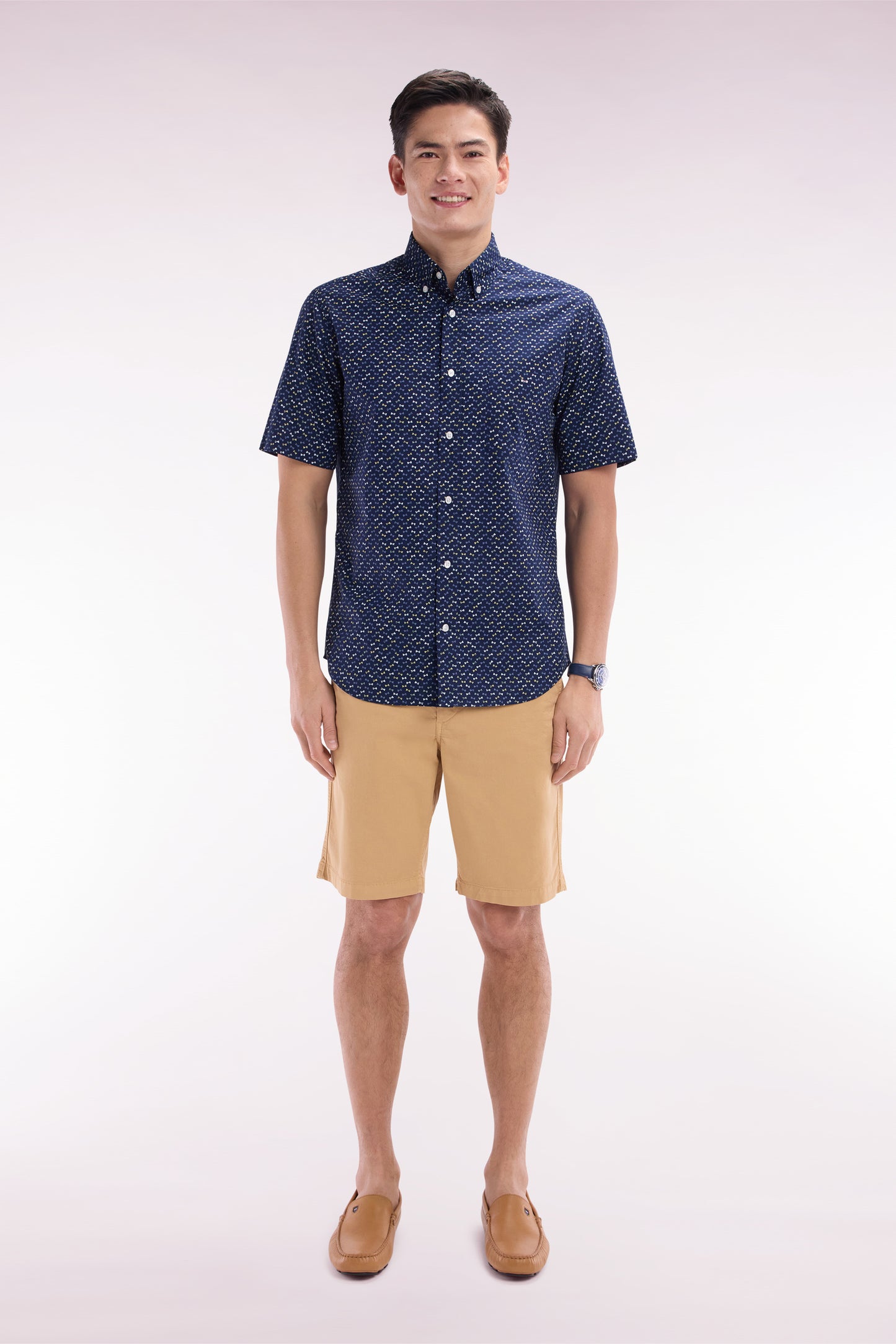 Camel straight-cut stretch cotton chino Bermuda shorts